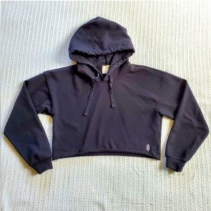 FREE PEOPLE Movement Upcycle Women's XS Black Raw Hem Crop Hoodie Sweatshirt